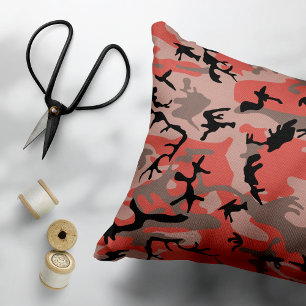 Red and Brown Camouflage, Military, Army Accent Pillow