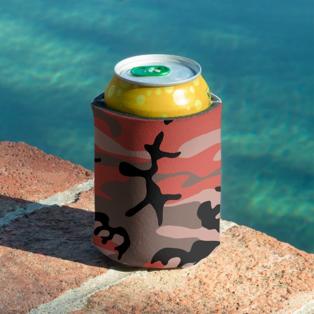 Red and Brown Camouflage, Military, Army Can Cooler (In Situ Pool)