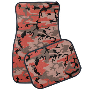 Red and Brown Camouflage, Military, Army Car Floor Mat