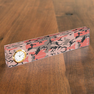 Red and Brown Camouflage, Military, Army Desk Name Plate