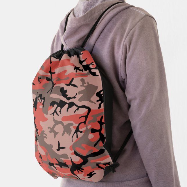 Red and Brown Camouflage, Military, Army Drawstring Bag (Insitu)