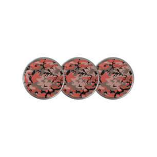 Red and Brown Camouflage, Military, Army Golf Ball Marker