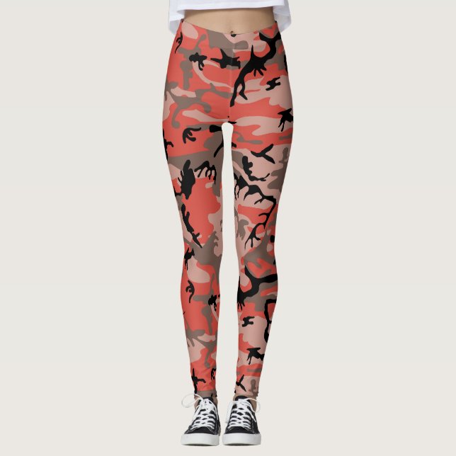 Red and Brown Camouflage, Military, Army Leggings (Front)