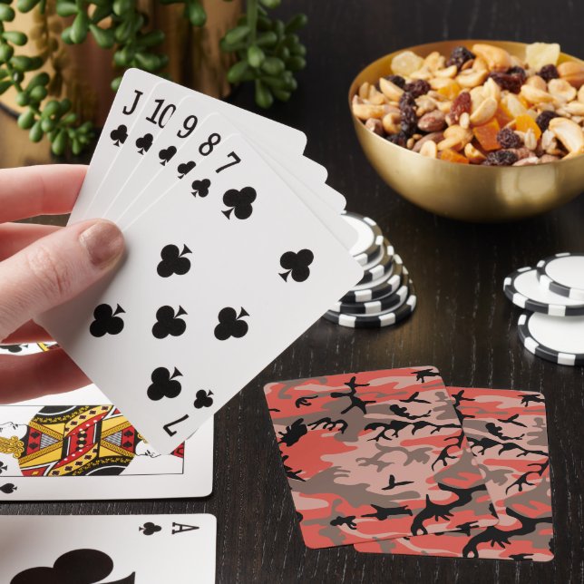 Red and Brown Camouflage, Military, Army Poker Cards (In Situ)