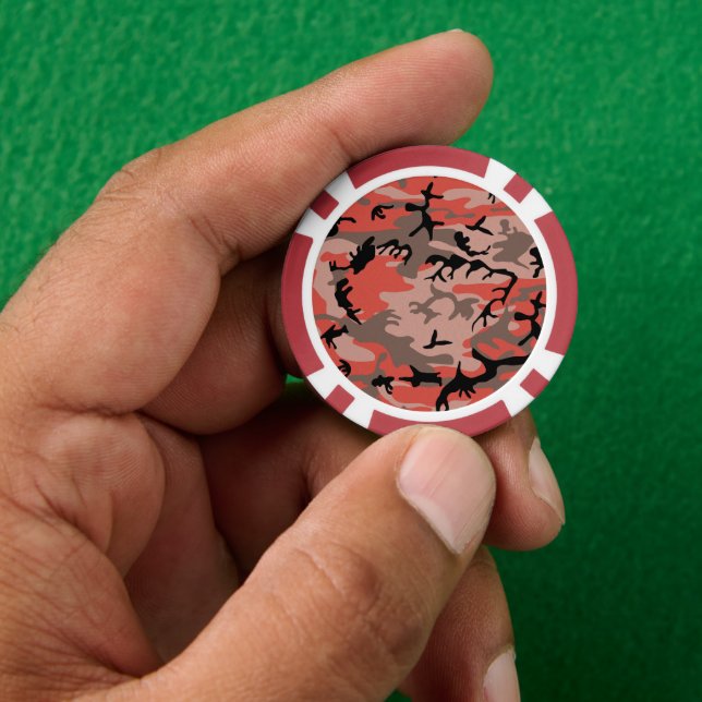 Red and Brown Camouflage, Military, Army Poker Chips (Hand)