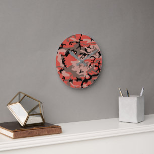 Red and Brown Camouflage, Military, Army Round Clock