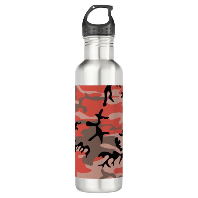 Red and Brown Camouflage, Military, Army Stainless Steel Water Bottle (Front)