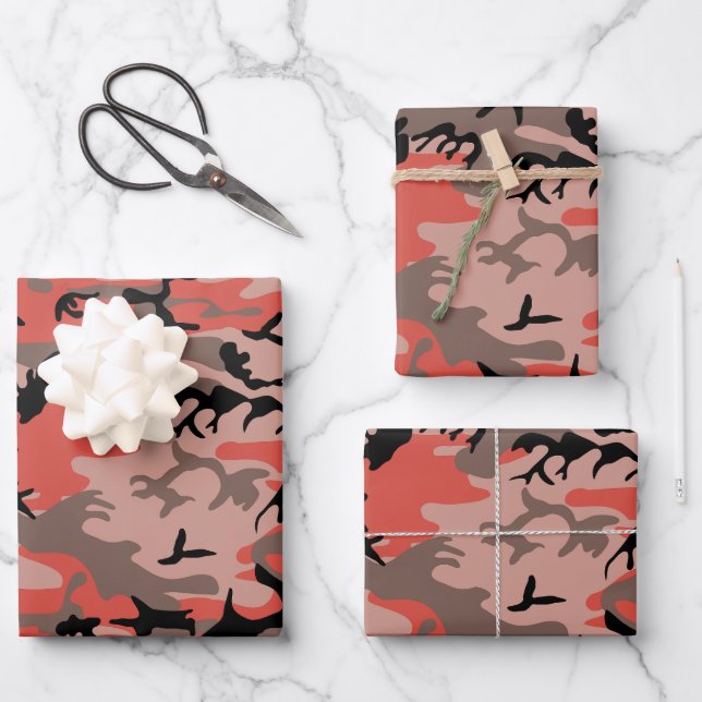 Red and Brown Camouflage, Military, Army Wrapping Paper Sheets (Front)