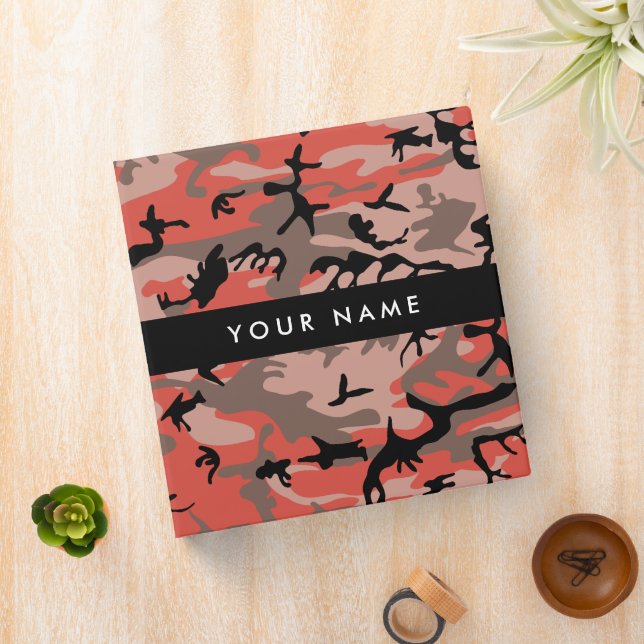 Red and Brown Camouflage Your name Personalize 3 Ring Binder (In Situ)