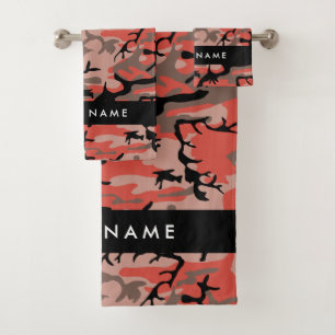 Red and Brown Camouflage Your name Personalize Bath Towel Set