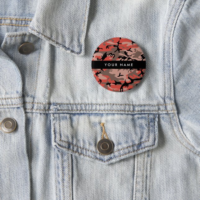 Red and Brown Camouflage Your name Personalize Button (In Situ)