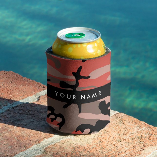 Red and Brown Camouflage Your name Personalize Can Cooler (In Situ Pool)