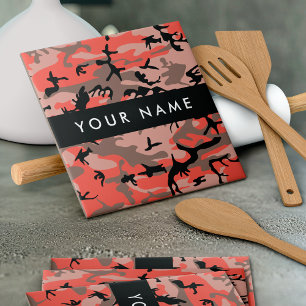 Red and Brown Camouflage Your name Personalize Ceramic Tile