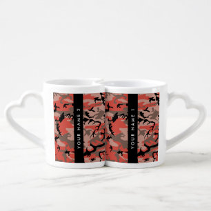 Red and Brown Camouflage Your name Personalize Coffee Mug Set