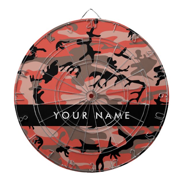 Red and Brown Camouflage Your name Personalize Dart Board (Front)