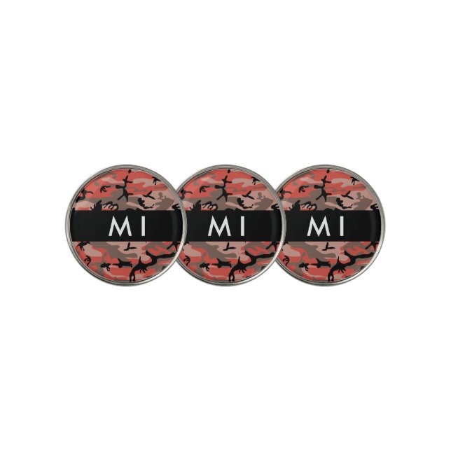 Red and Brown Camouflage Your name Personalize Golf Ball Marker (3 Up)