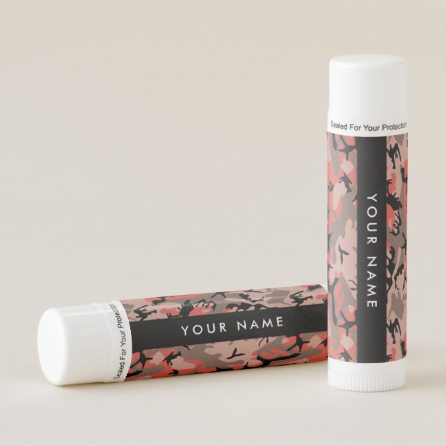 Red and Brown Camouflage Your name Personalize Lip Balm (Front)
