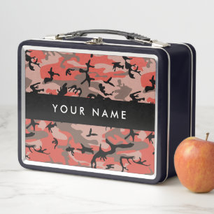 Red and Brown Camouflage Your name Personalize Metal Lunch Box