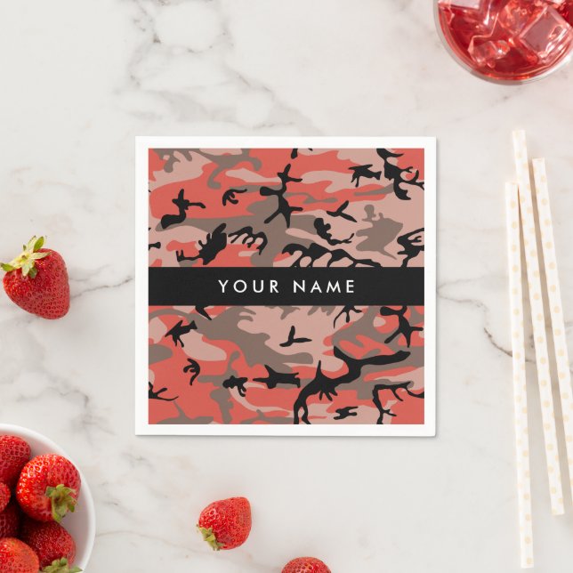 Red and Brown Camouflage Your name Personalize Napkins (Insitu)