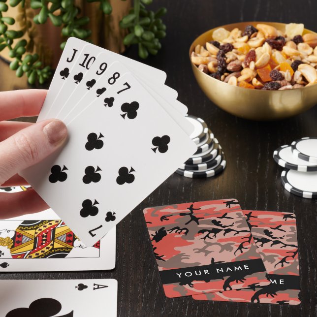 Red and Brown Camouflage Your name Personalize Poker Cards (In Situ)