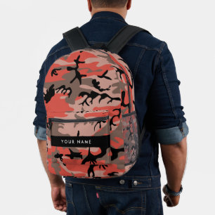 Red and Brown Camouflage Your name Personalize Printed Backpack