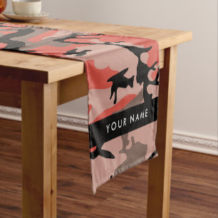 Red and Brown Camouflage Your name Personalize Short Table Runner