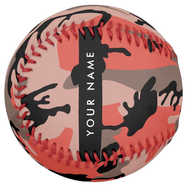 Red and Brown Camouflage Your name Personalize Softball (Front Left)