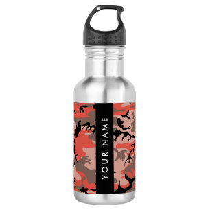 Red and Brown Camouflage Your name Personalize Stainless Steel Water Bottle