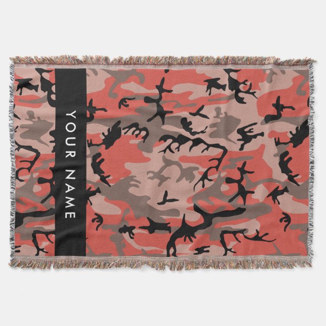 Red and Brown Camouflage Your name Personalize Throw Blanket (Front)