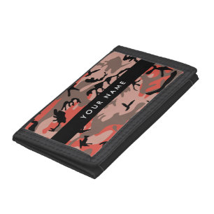 Red and Brown Camouflage Your name Personalize Trifold Wallet