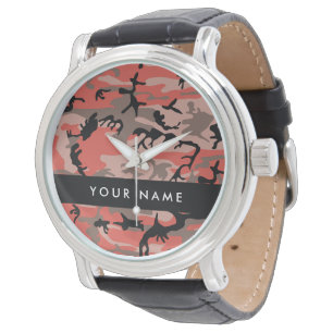 Red and Brown Camouflage Your name Personalize Watch