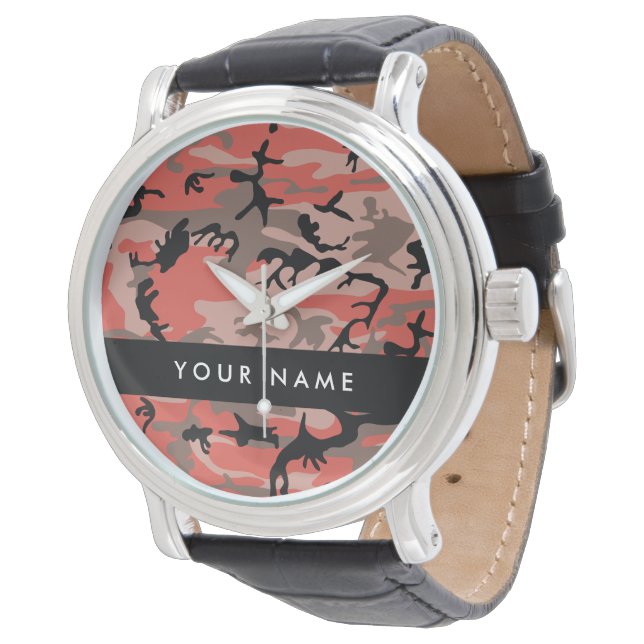 Red and Brown Camouflage Your name Personalize Watch (Angled)