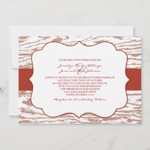 Red and Brown Chic Wood Grain Wedding Invitation