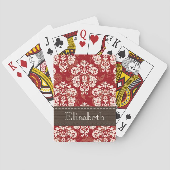 Red and Brown Damask Bicycle® Playing Cards (Back)