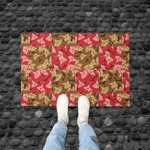Red And Brown Fall Colors Autumn Floral Pattern Doormat