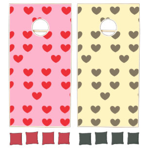 Red and brown hearts pattern cornhole set