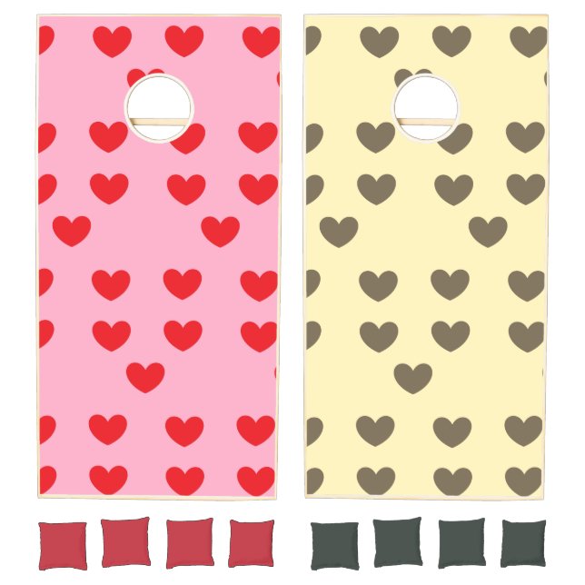 Red and brown hearts pattern cornhole set (Set)
