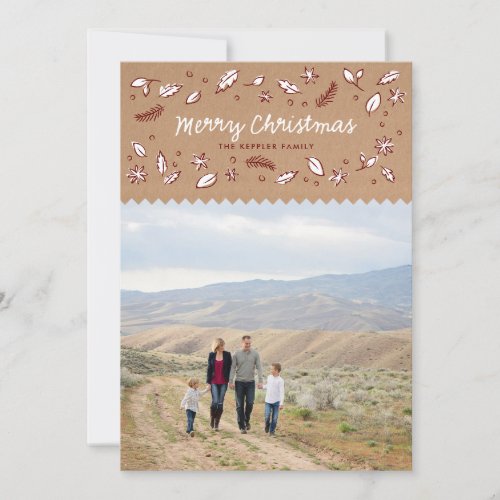 Red and Brown Kraft Doodle Christmas Photo Card
