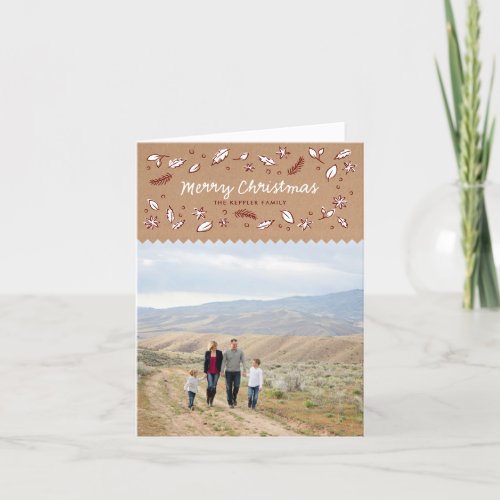 Red and Brown Kraft Doodle Christmas Photo Card