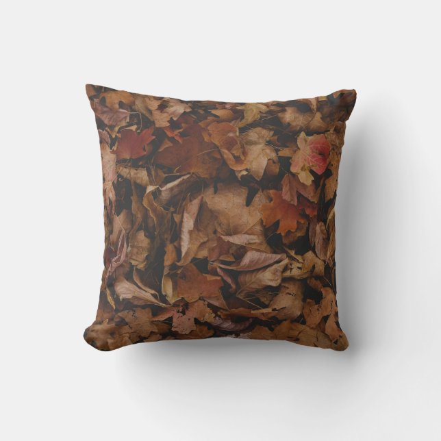 RED AND BROWN LEAVES ON GROUND THROW PILLOW (Front)