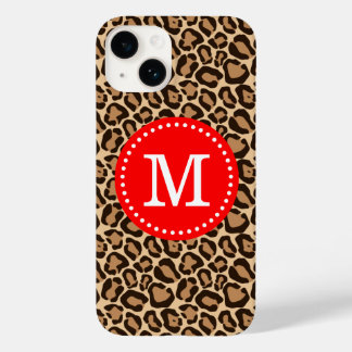 Red and Brown Leopard Print Monogram Case-Mate iPhone 14 Case