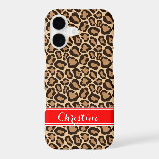 Red and Brown Leopard Print Monogram iPhone 17 Case