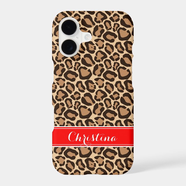 Red and Brown Leopard Print Monogram Case-Mate iPhone Case (Back)