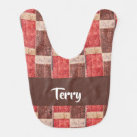 Red and brown tile print baby bib