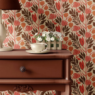 Red and Brown Vintage Floral Wallpaper