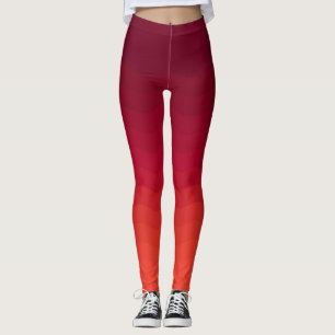 Red and Burgundy Ombre Waves Leggings
