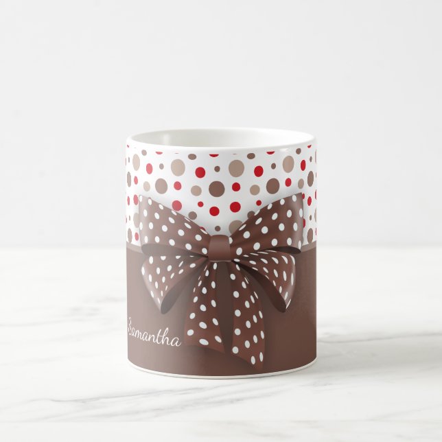 Red and Cappuccino Polka Dots and Chocolate Ribbon Coffee Mug (Center)