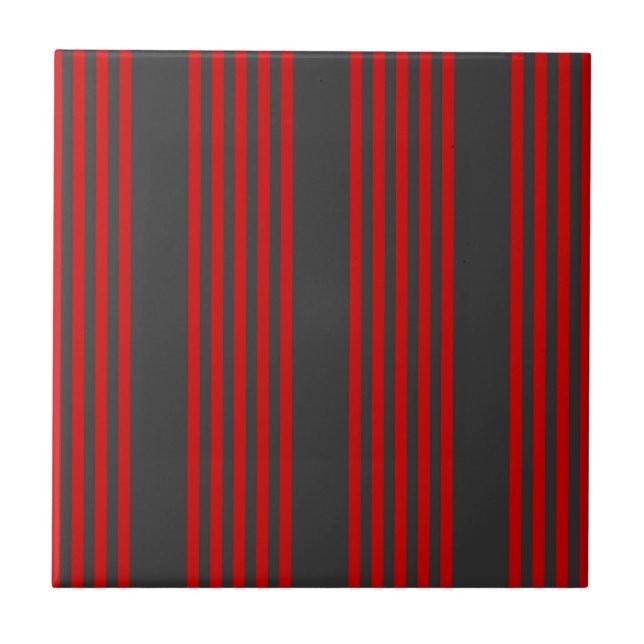Red and charcoal five stripe pattern ceramic tile (Front)