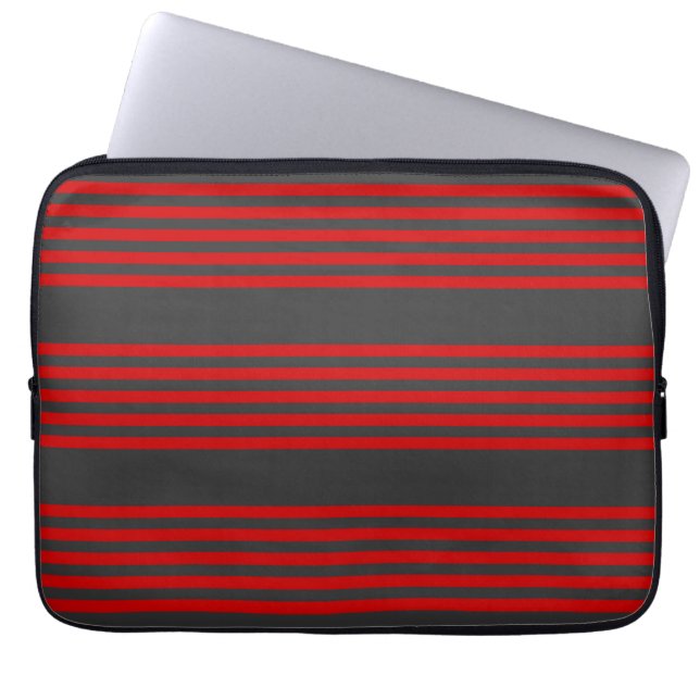 Red and charcoal five stripe pattern laptop sleeve (Front)