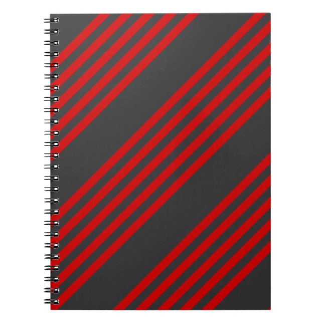 Red and charcoal five stripe pattern notebook (Front)